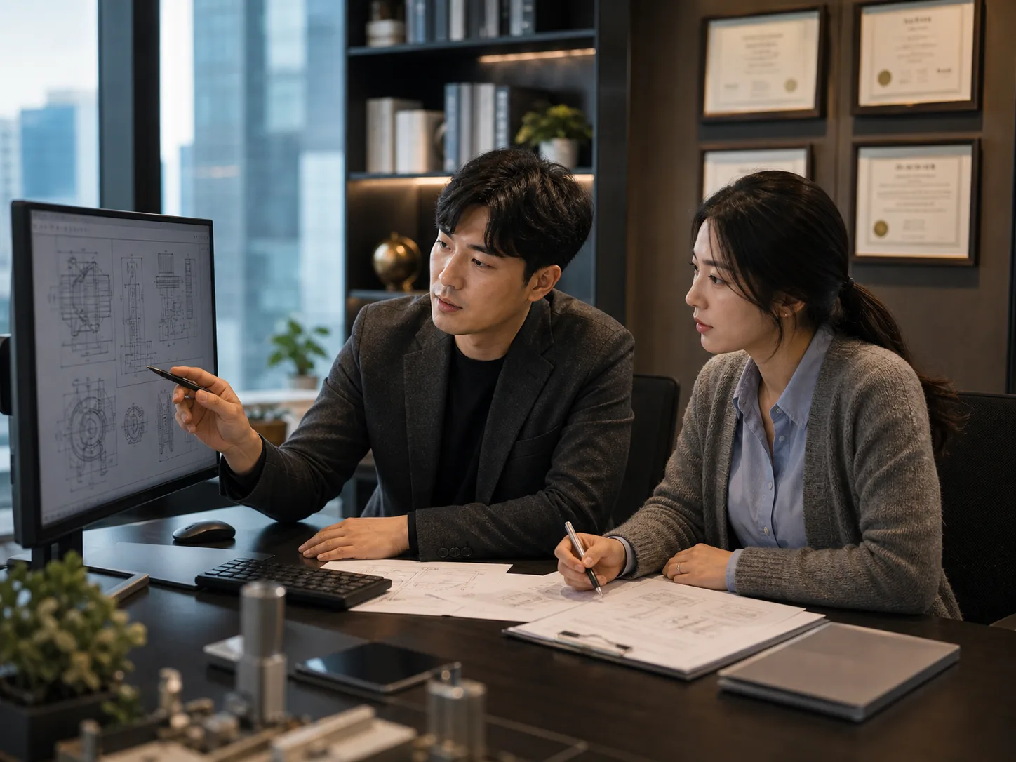 특허 / 인증 및 연구소 컨설팅을 상징하는 한국 비즈니스 현장
